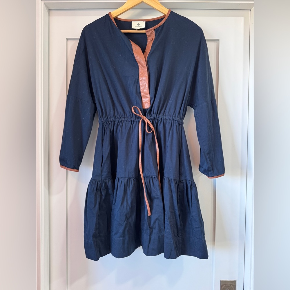 Tuckernuck Navy Blue Long Sleeve Dress with Rust Accents